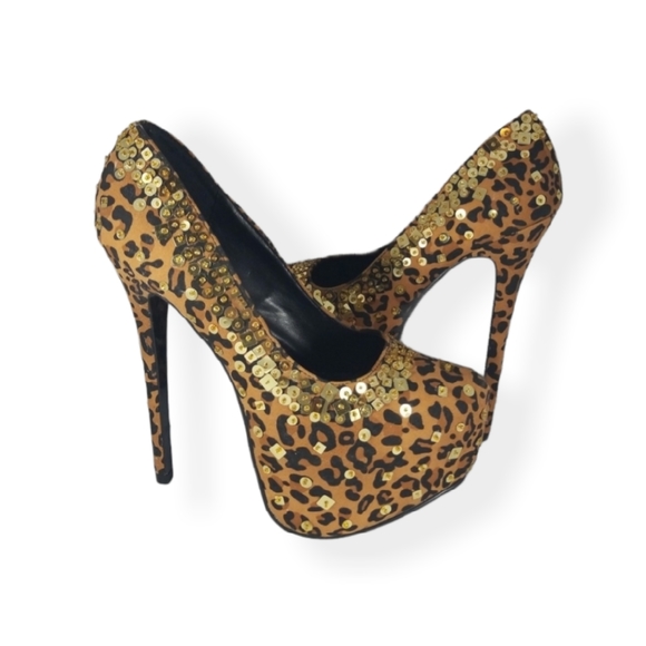 Alba Gold Brown Leopard Print High Heel Shoes - Size 8 6inch Stilettos - Picture 2 of 8